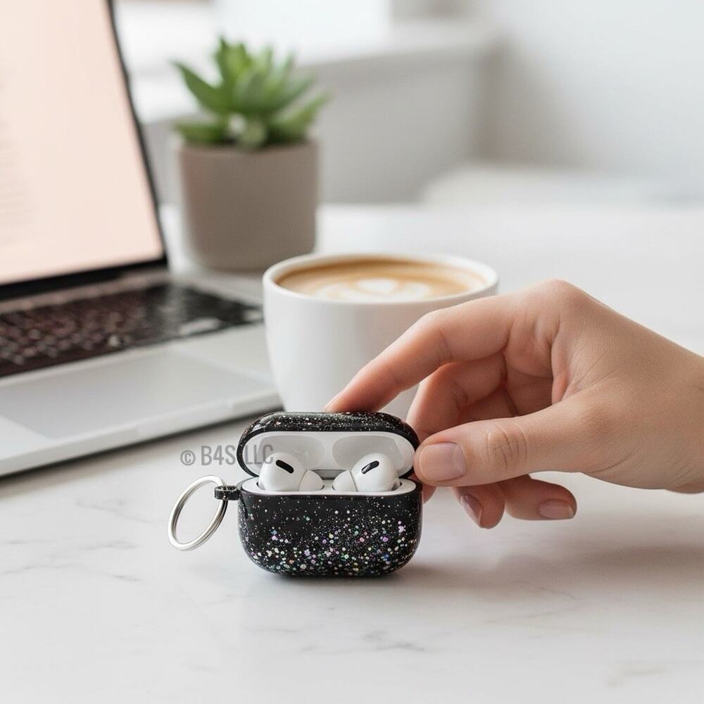 XO Poppy AirPods Pro Case Celestial Glitter Protective Cover Black